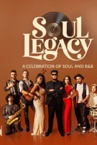 Sastav Soul Legacy od devet članova u svečanoj odjeći ispred smeđe pozadine, s natpisom Soul Legacy i datumom nastupa u Rijeci