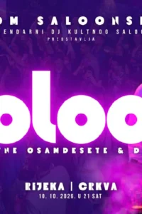 DJ Tom Saloonsky sa slušalicama i sunčanim naočalama za DJ pultom na promotivnom vizualu večeri Tooloom u ljubičastim tonovima