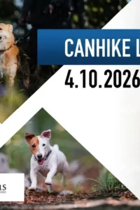 Plakat Canihike lice Platka s kolažem fotografija pasa u šumi, datumom 04.10.2026. i logotipima partnera.
