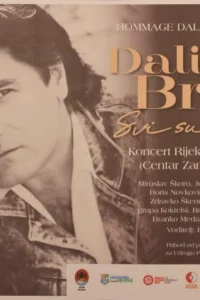 Poster for the Svi su znali… tribute concert honoring Dalibor Brun, featuring his portrait in sepia tones and the performers’ names.