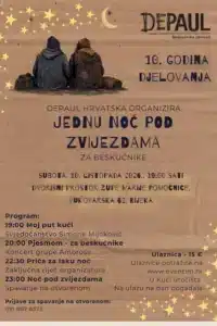 One Night Under the Stars poster featuring an illustration of two seated people viewed from behind, stars, a crescent moon, and the program for October 10, 2026.