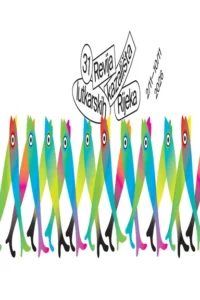 A row of colorful, one-eyed figures with long legs on a white background beneath lettering for the 31st Puppet Theater Review in Rijeka.
