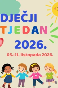 Children’s Week 2026 poster with colorful lettering, a smiling sun, a heart and six children holding hands.
