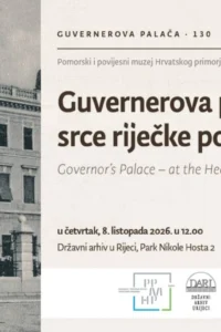 Invitation to the Governor’s Palace exhibition featuring a historical black-and-white photograph of its facade and a bilingual title on a light background.